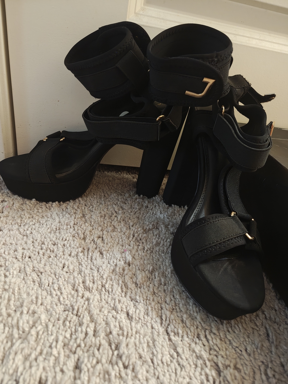 Black Platform Ankle-Strap Heels